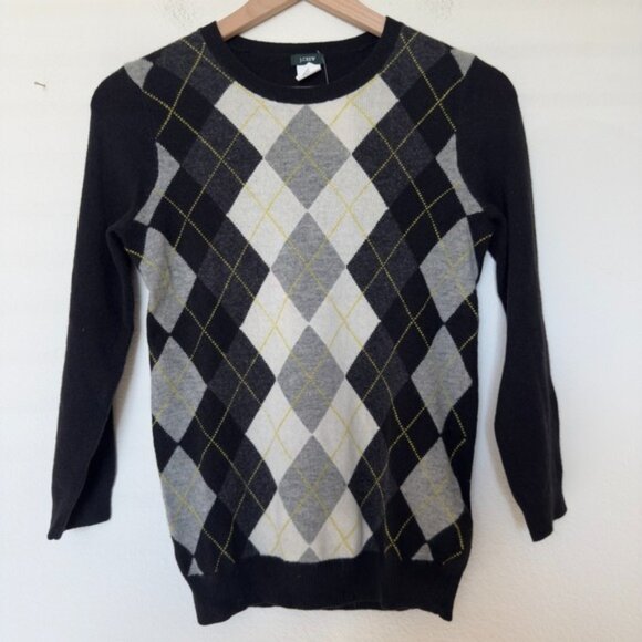 J. Crew Sweaters - NEW J. Crew Women Cashmere Wool Argyle Sweater Small Black Preppy Academia Gray